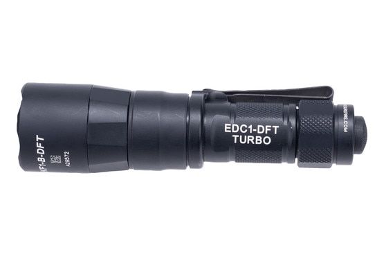 SureFire Everyday Carry Dual Fuel Turbo Handheld LED Flashlight has a black anodized finish